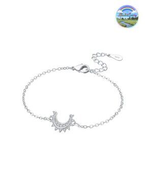 925 Sterling Silver Moon Charm Bracelet with Zirconia, Adjustable Chain